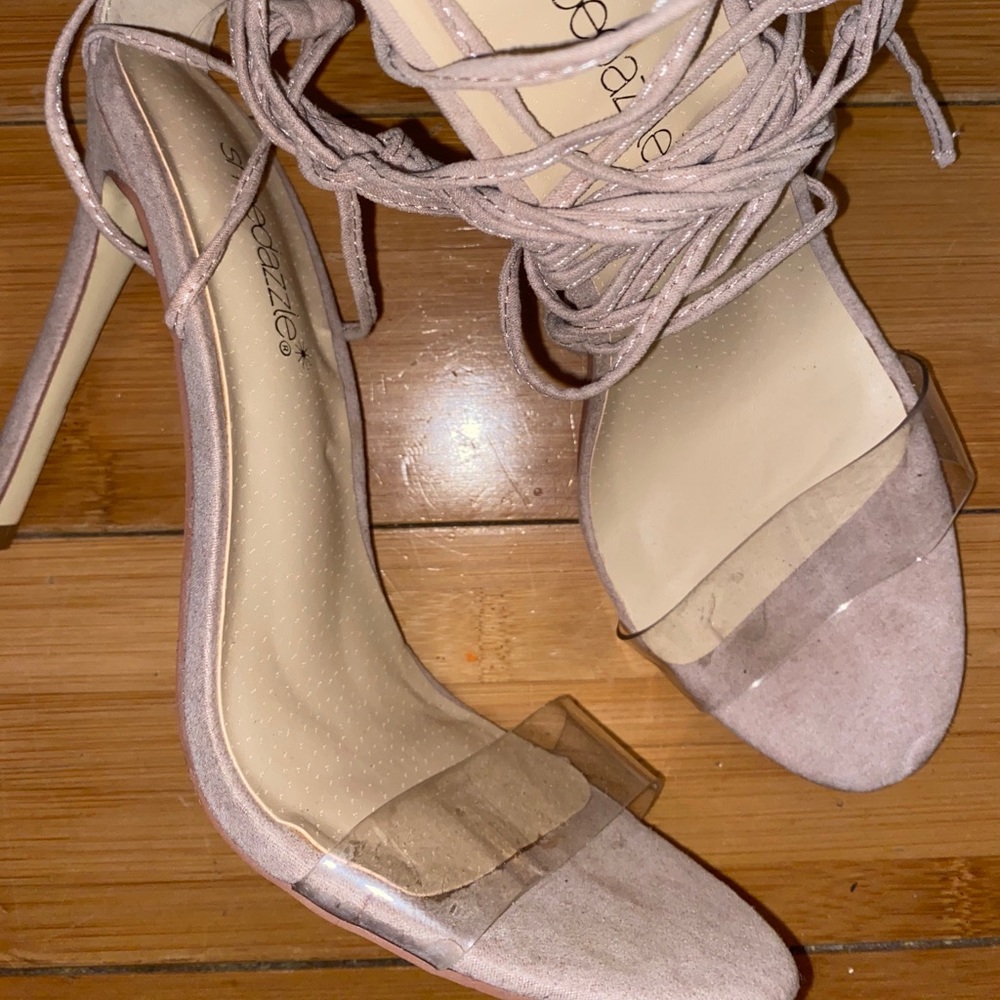 Ankle Tie Clear Strap Heels
